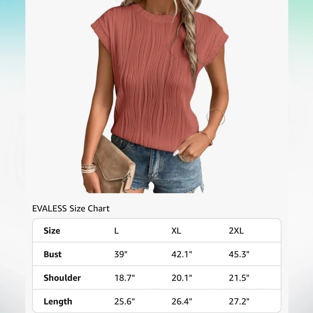 🦋 Coral Peach Pink Textured Short Sleeve Blouse Casual Stretch Comfy XXL